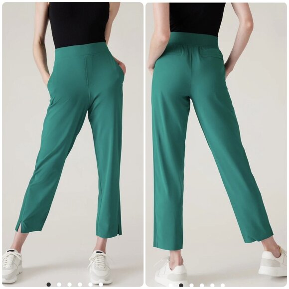 Athleta Brooklyn Straight Leg Pants Women 4 Green Elastic Waist Outdoor Gorpcore - Picture 1 of 14